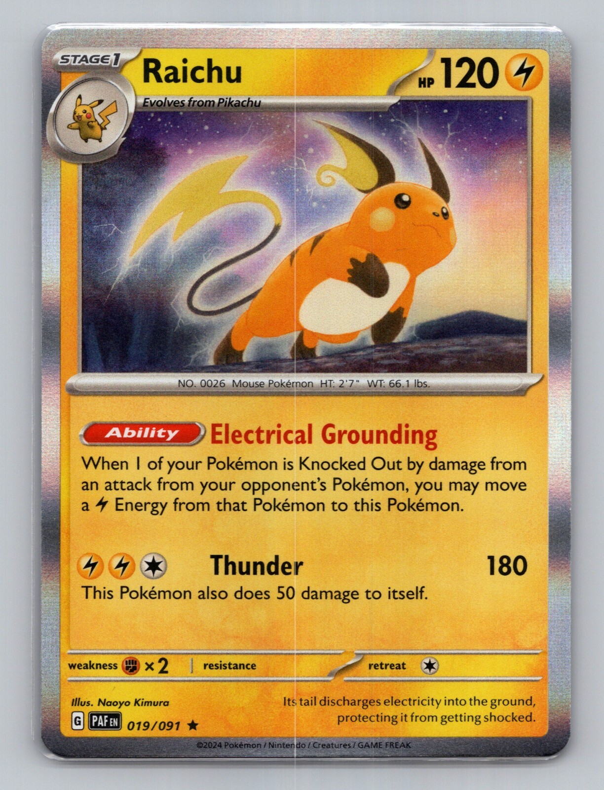 Raichu 019/091 Paldean Fates Holo Rare NM PAF EN Pokemon Card Scarlet & Violet