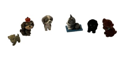 6 Vintage Puppy In My Pocket Toy Flocked Fuzzy Mini Dog Figures