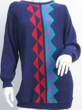 Vintage 80s Women's Geometric Print Sweater Long Sweater Triangles Print Retro