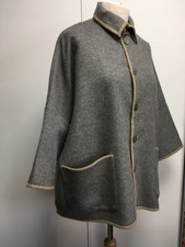 Eskandar Grey Wool Cashmere Blanket Style Drop Sleeve Boxy Jacket Button Down