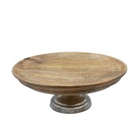 Mango Deko Teller Mit Alu Fuß - 30 Cm - Holz Servier Platte Etagen StäNder