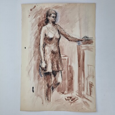 Ivor Johns unsignierte Tusche- und Waschstudie einer stehenden Frau