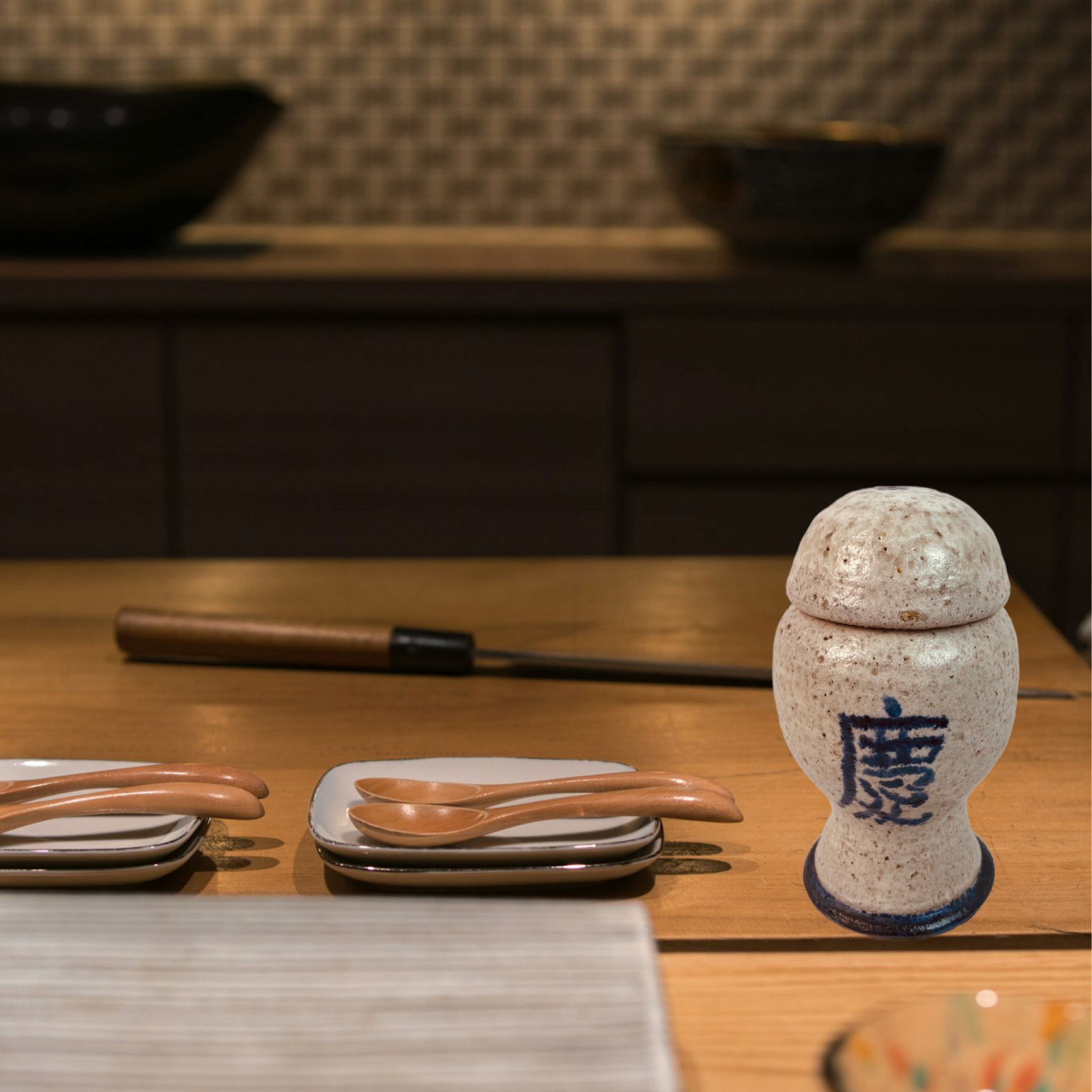 Asian Hand Painted Sand Stone Ginger Jar