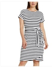 Chaps Women's Crewneck Black and White Stripe Knit Dress XL XLarge