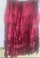 NWT Satin Floral Lace Skirt slip wine tiered drawstring M