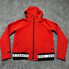 Under Armour Sweatshirt Womens Medium Brick Loose Hooded Full Zip Pockets