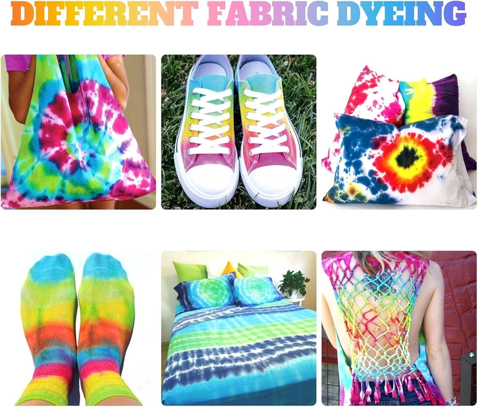 Kit Tie Dye para Niños y Adultos 12 Colores Embudo Guía Libro Bandas Goma Foto 4 de 4