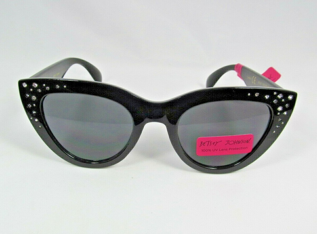 BETSEY JOHNSON Black Cat Eye Sunglasses Bling-accented Rims  display picture 2