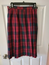 Great Quality Vintage Plaid Skirt Red Green 100 Wool Size 16 Runs small