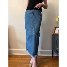 Denim Maxi Skirt Vintage Christopher Banks Y2K Frayed Hem Western Cottage 4
