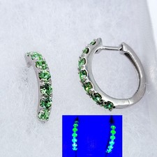 Sterling Huggie Uranium Glass Hoop Earrings Green 925 Silver