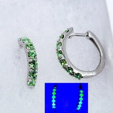 Sterling Huggie Uranium Glass Hoop Earrings Green 925 Silver