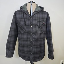 Dickies Hooded Jacket Mens XL 46-48 Black Gray Plaid Fleece Lined Twill Snap Up