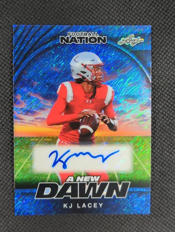 KJ Lacey 2025 Leaf Football Nation A New Dawn Blue Shimmer Auto 1/1 Longhorns RC