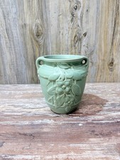 Vintage NELSON McCOY Kousa Dogwood Vase Roseville Pottery Antique Teal Green HTF