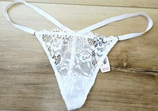 NWT Vintage Victoria's Secret White Shimmer Logo Lace V-String Panties O/S