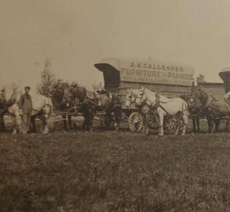 1900s CABINET PHOTO PAINESVILLE OH A. A. CALLENDAR MOVERS HORSE DRAWN WAGONS
