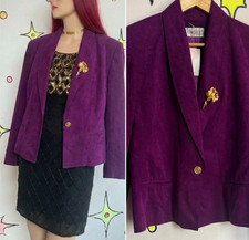 70s Purple Ultrasuede Blazer Jacket Retro Suede Gold Brooch Grunge Fairy M/L