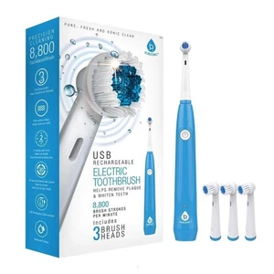 PURSONIC USB Brosse à dents électrique rotative rechargeable w/ 3 Têtes de pinceau