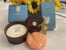 Vintage JE Reviens Worth Perfume Powder Amber Box & Cologne Lot