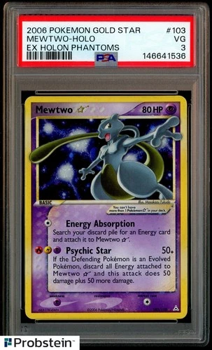 2006 Pokemon Gold Star Ex Holon Phantoms #103 Mewtwo Holo PSA 3 VG