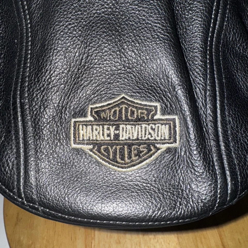 Chapéu Harley-Davidson couro preto hera chapéu barra e escudo logotipo águia M/L motociclista - Imagem 4 de 4