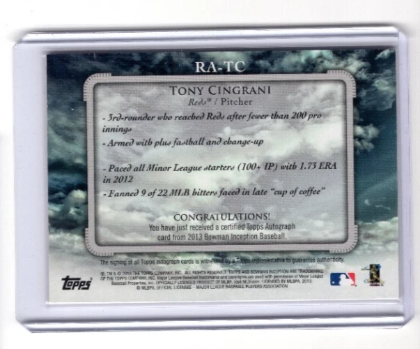 2013 Bowman Inception - Rookie Autographs #RA-TC Tony Cingrani (AU, RC) - Image 2 of 2