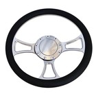 14" Chrome Billet Aluminum 9 Holes Steering Wheel Black Half Wrap w/Horn Button