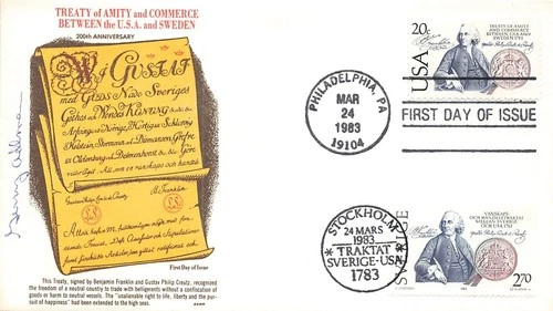 2036 20c USA & SWEDEN - Joint Issue FDC - Gamm