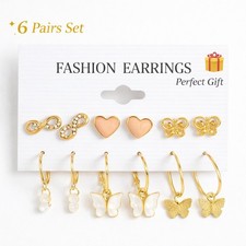6 Pairs Butterfly  Heart Earrings Set for Women Girls Cute Fashion Jewelry Gift