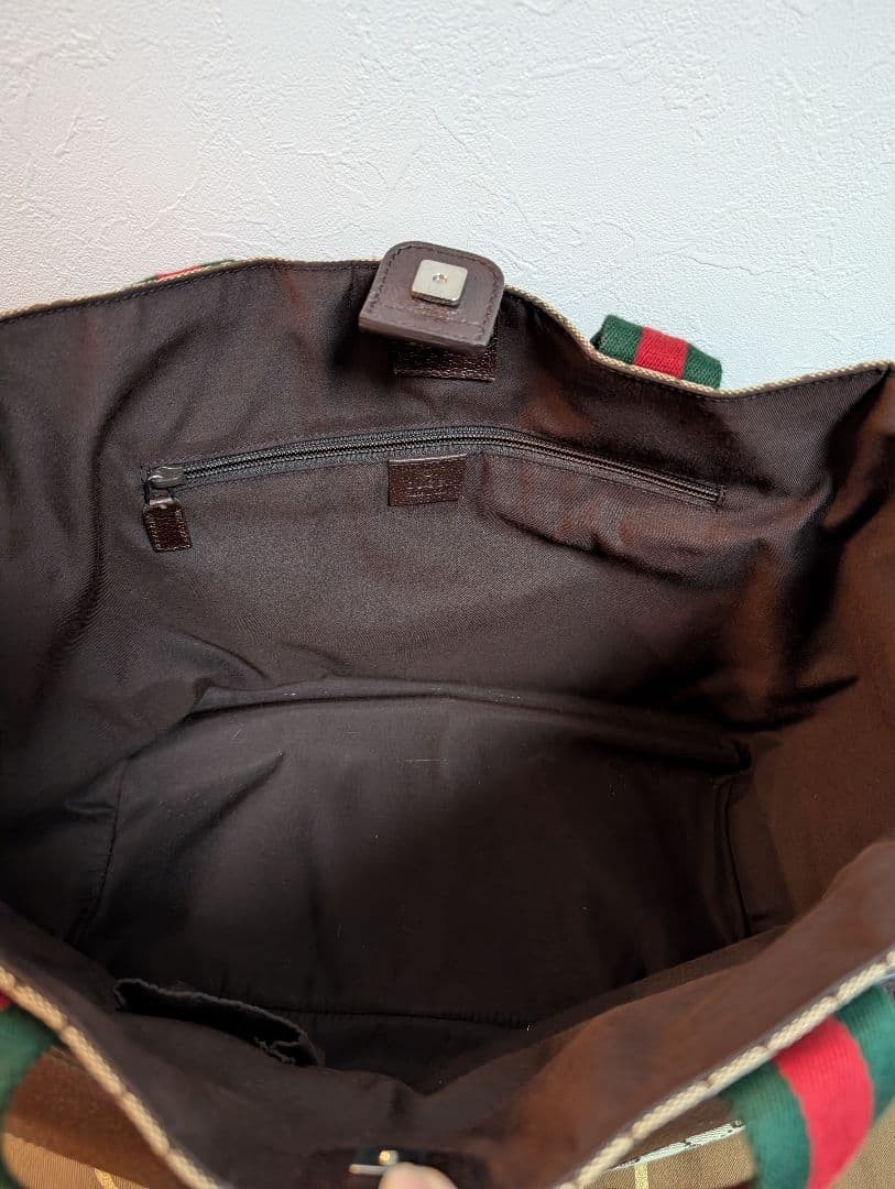 GUCCI GG Canvas Tote Bag Brown Leather Trim Casual Authentic Excellent Condition thumbnail 9