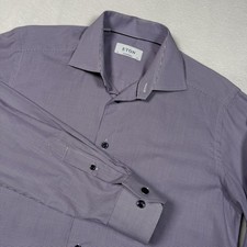 Eton Shirt Mens 15.5 Purple Gingham Contemporary Dress Long Sleeve Button Front