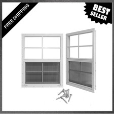 24 Inch By 36 Inch Shed Windows with Tempered Glass Fiberglass Screen 2 Pack