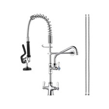 Single Hole 27" Height Commercial Kitchen Faucet Deck Mount with Pre-Rinse Sp...