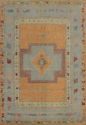 Geometric Vegetable Dye Gabbe Turkish Living Room Rug 8x10 ft Hand-knotted Wool