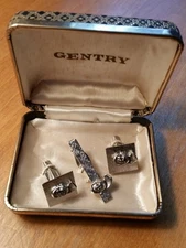 Vintage Silver Gentry Cufflinks & Tie Tack Roman Soldiers Gladiators Orig Box