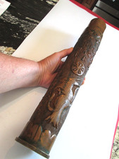 Fantastic - Large - WW1 - FOLK ART DECORATED - TRENCH ART - ARTILLERY SHELL