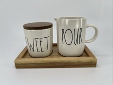 Rae Dunn by Magenta Sugar and Creamer Sweet Pour Set with Wood Tray and Lid
