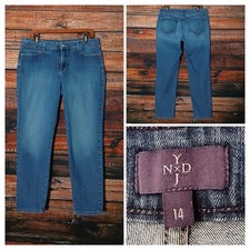 NYDJ Jeans Size 14 Ankle Straight Mid Rise Blue Denim Stretch Made In USA