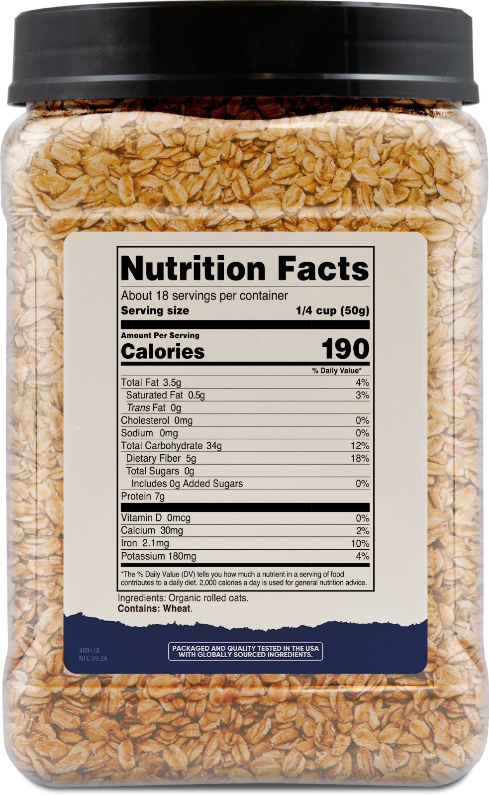 Nutricost Pantry Organic Rolled Oats (2 LB) - 5g Fiber Per Serving, USDA Organic