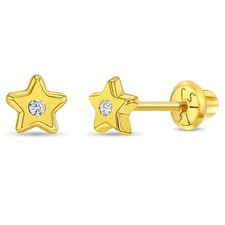 14k Yellow Gold Little 5mm Cubic Zirconia Star Screw Back Earrings Toddler Girls