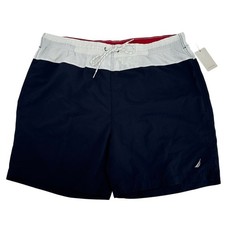 Nautica Mens XXL Navy Blue White Colorblock Swim Trunks Board Shorts T4101B NWT