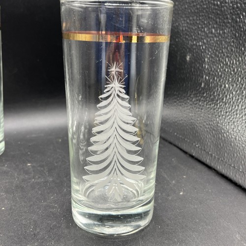 Set 8 VTG Indiana Glass Christmas Tree Gold white 12oz Tumblers highball Holiday - Picture 2 of 11