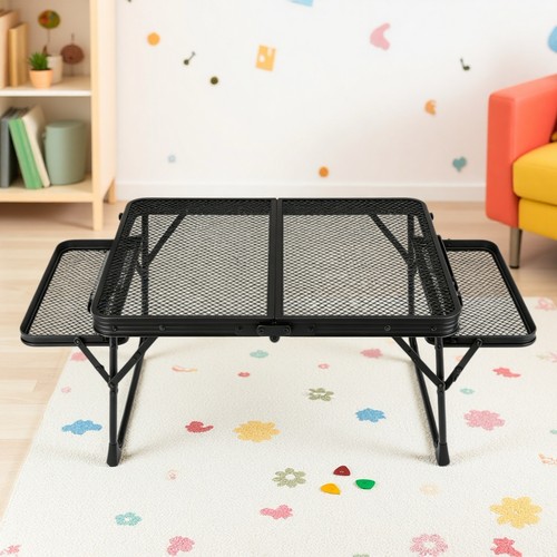 3ft Folding Camping Wire Mesh Table - Side Wings Adjustable Aluminum Frame Black - Picture 23 of 24