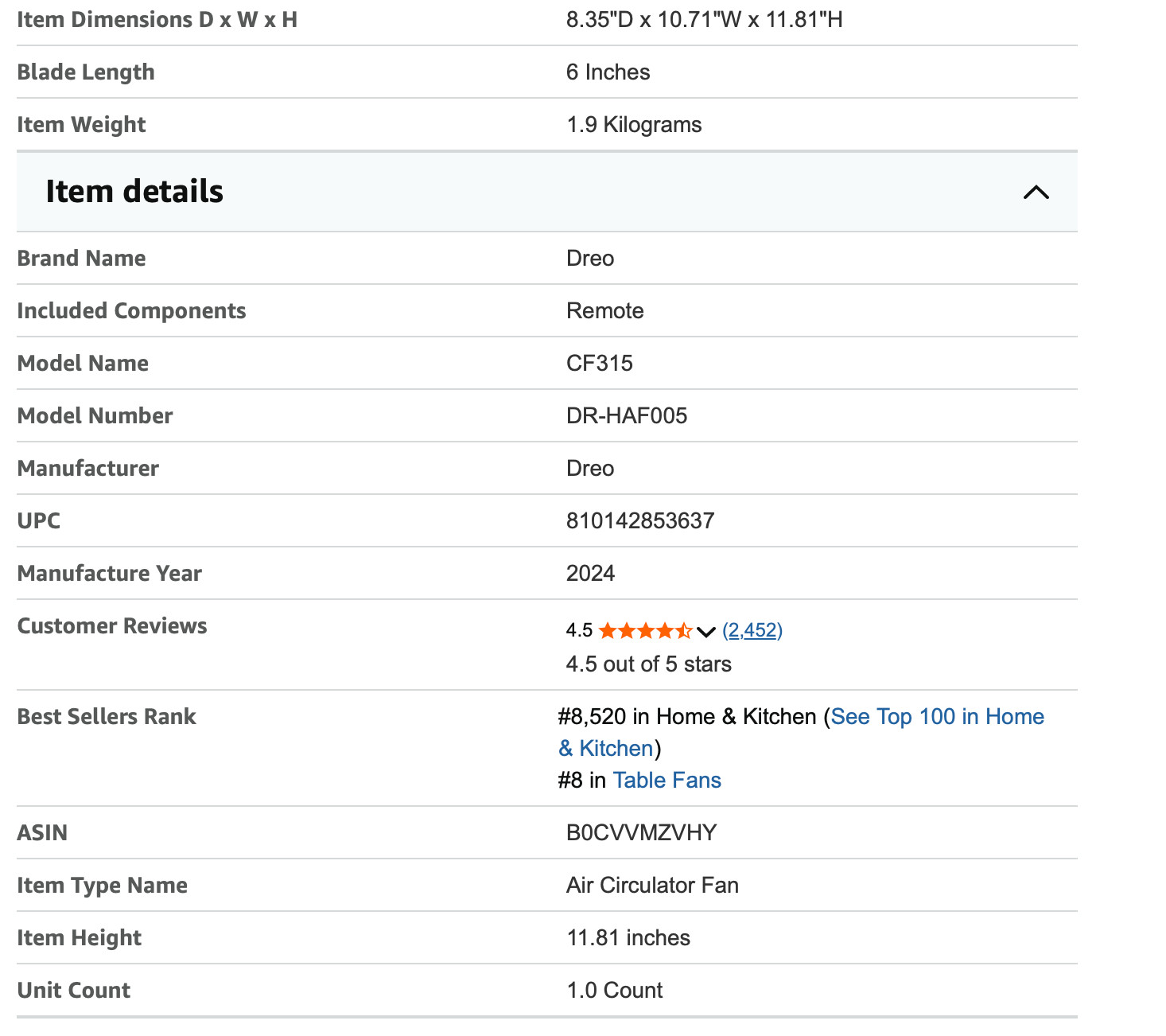 Dreo Fan Air Circulator Fan with Remote, 11 Inch Table Fan, 60 Feet