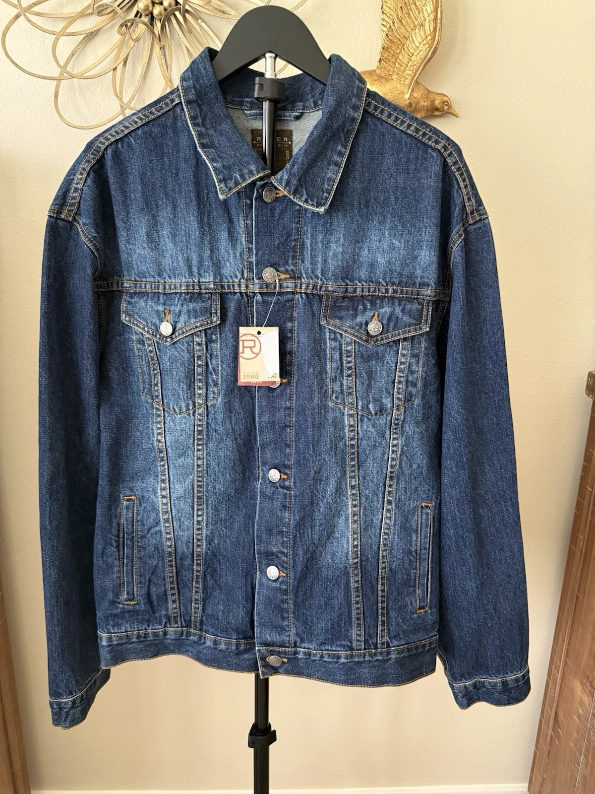 Roper Denim Jacket Mens XL Western Trucker Blue Button Front Cotton NWT