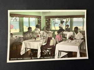 c1950s Mint Cayman Islands Post Card has View of Dining Room Pageant Beach Hotel
