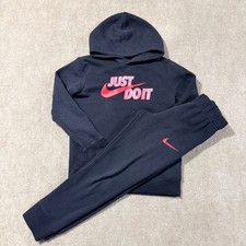 Nike Just Do It Hoodie Sweatpants Set Kids Black Red Tracksuit Fleece Size 6