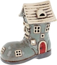 Shudehill Giftware Village Pottery Grey/Cream Small Boot House Tealight Holder