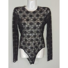 Zara Black Floral Sheer Lace Bodysuit Women's Small Sultry Bodycon Whimsical